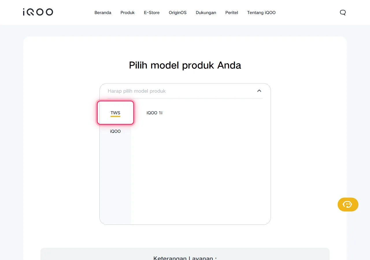 iQOO model picker dropdown open, with the target series highlighted to show where to tap