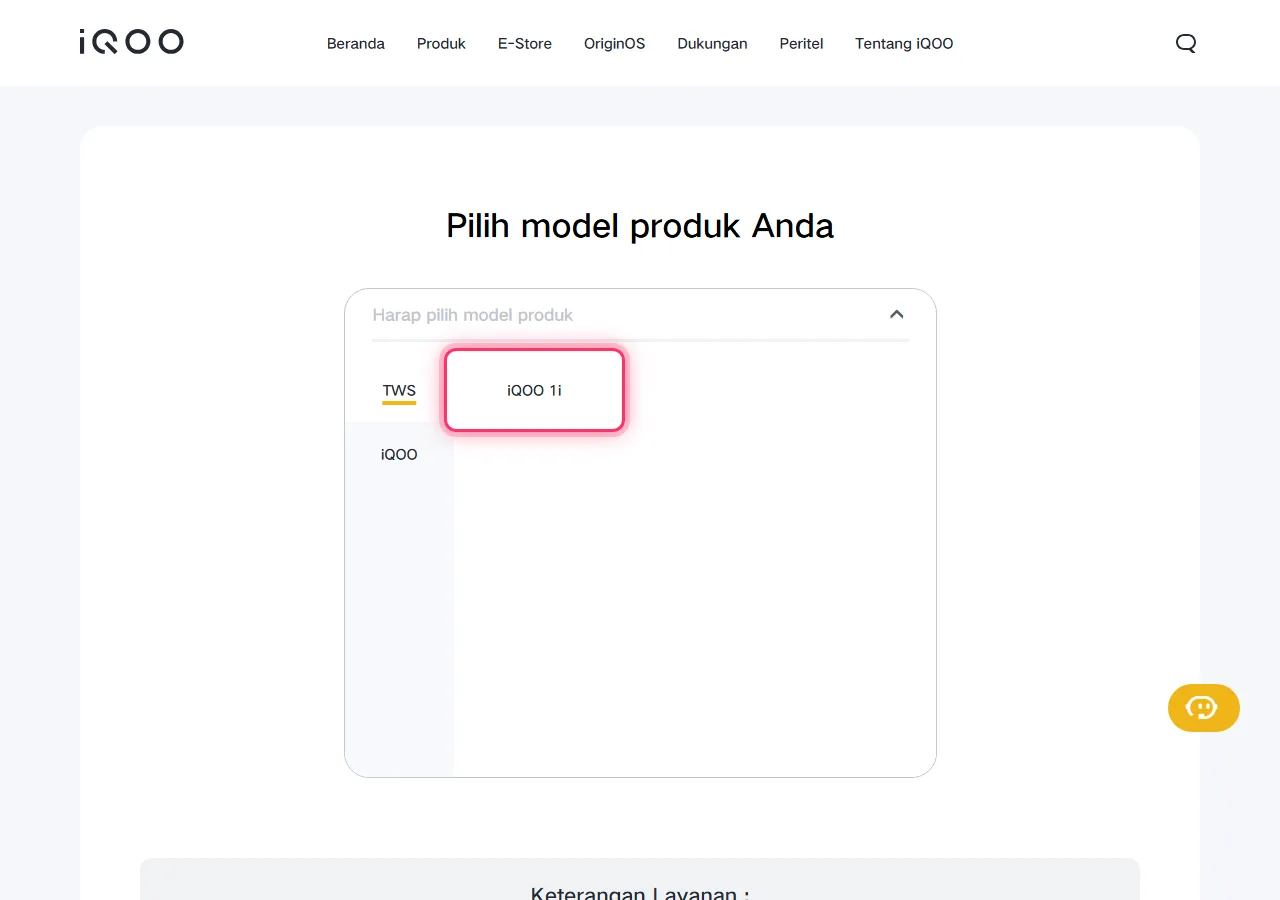 Series selected in the dropdown, with the target model highlighted to show where to tap