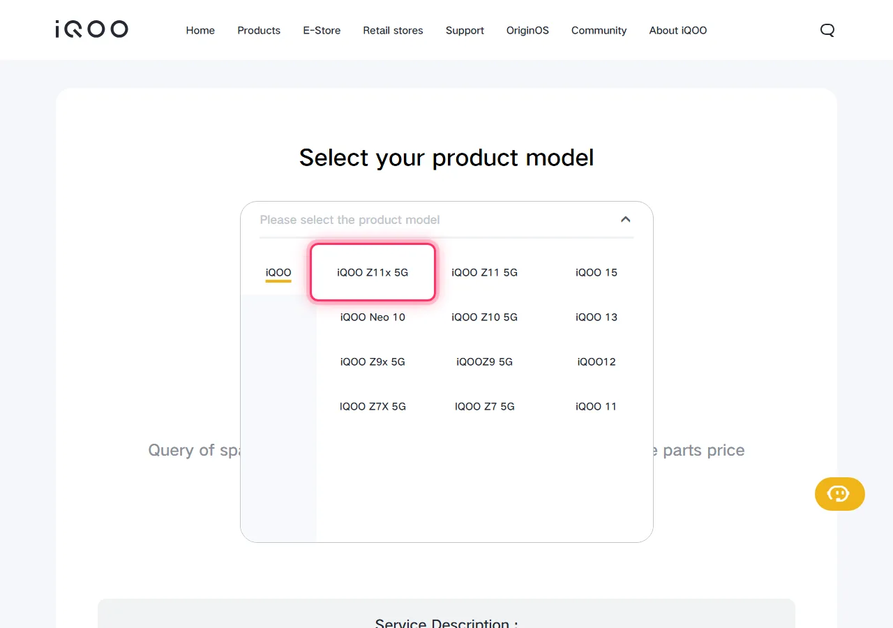 Series selected in the dropdown, with the target model highlighted to show where to tap