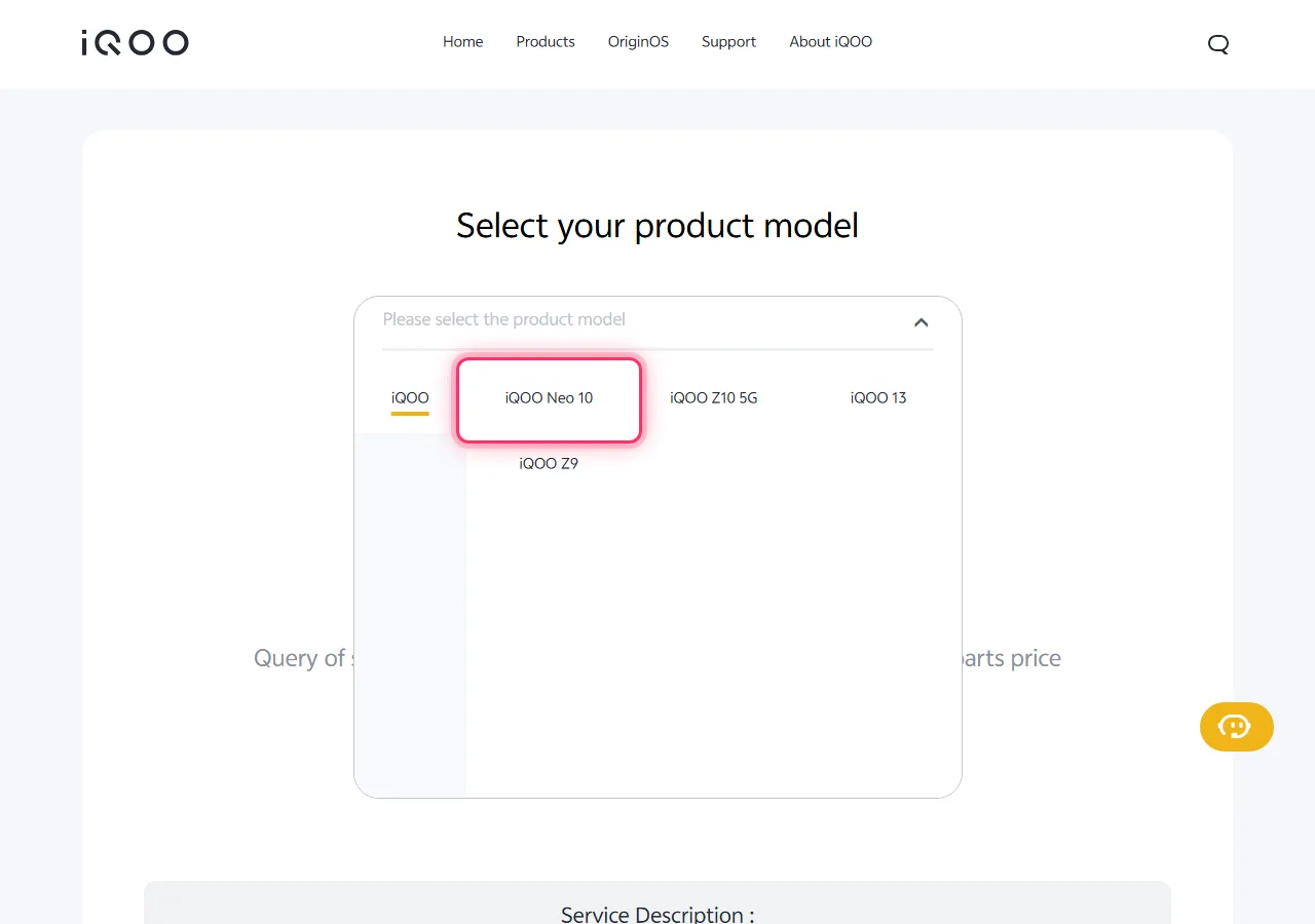 Series selected in the dropdown, with the target model highlighted to show where to tap